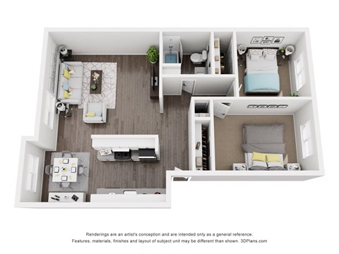 Floor plan for 2 beds, 1 bath, 850 sqft